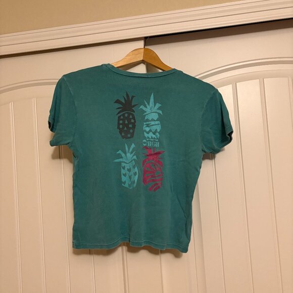 O'Neill Crop Top Medium Green Pineapple Graphic Short Sleeve 100% Cotton - Picture 2 of 3